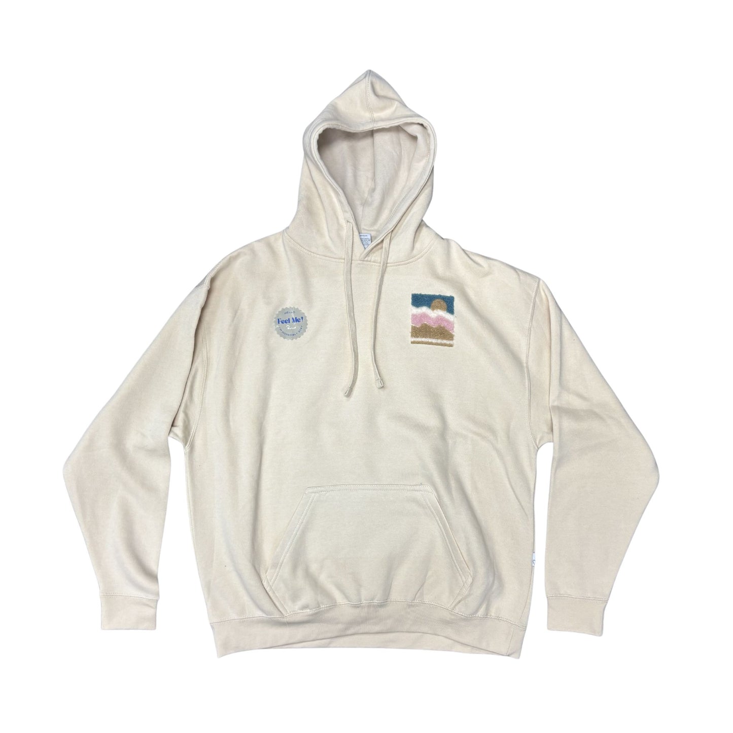 Beige hoodie with fluffy designs 