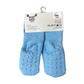 Pair of blue socks with textured sole on a white background, featuring 'Messy Moose Socks' branding.