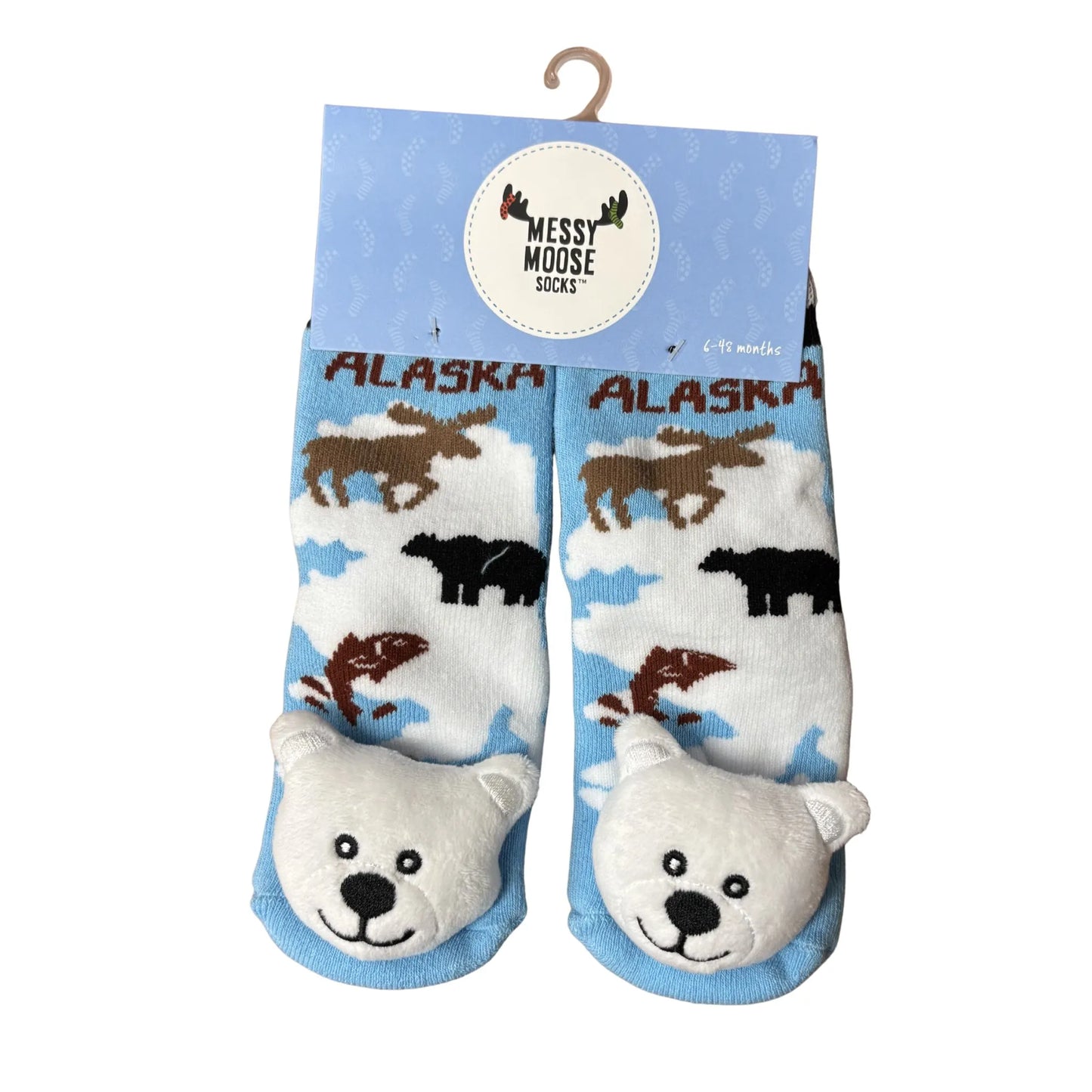Pair of infant socks with animal designs
