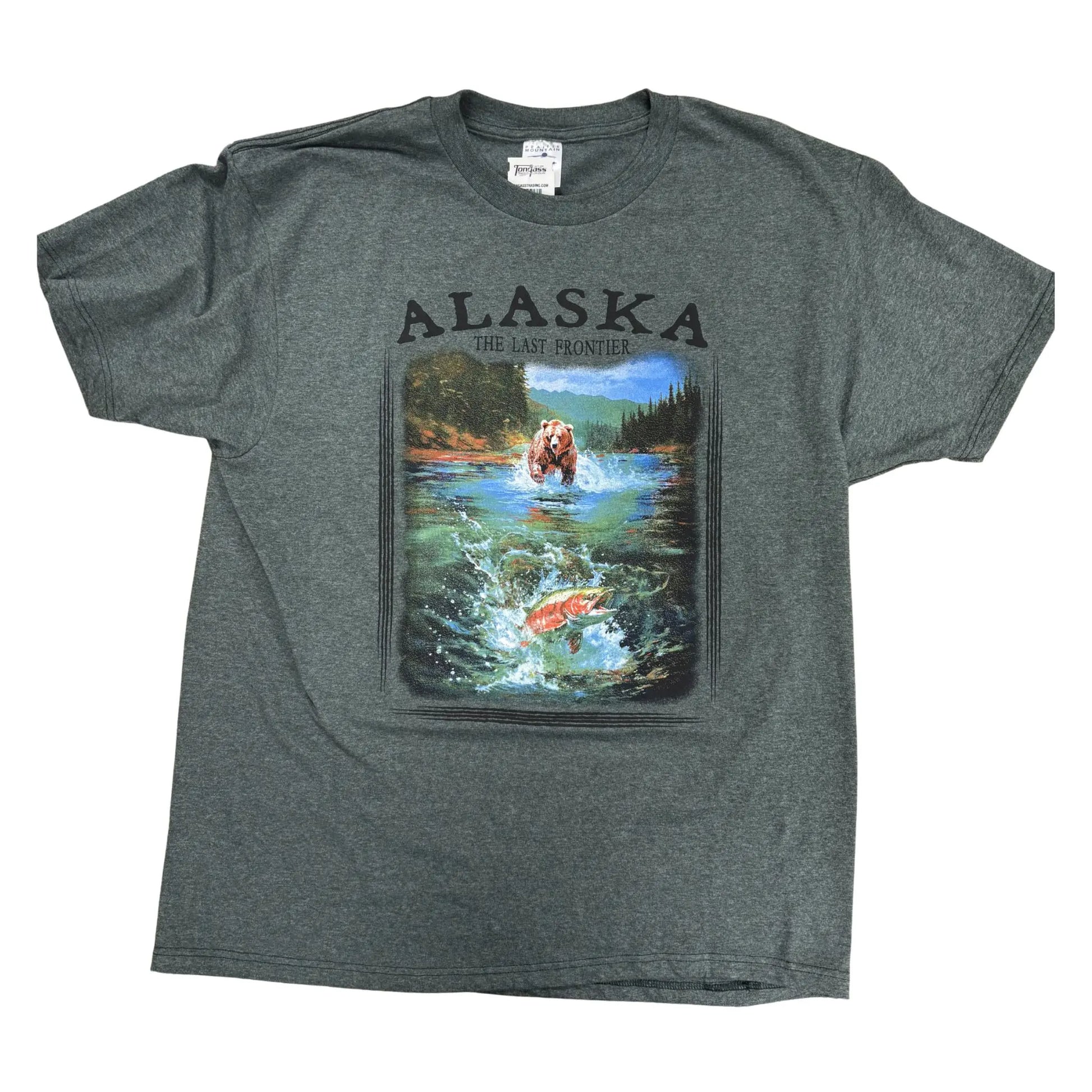 T-shirt with Alaska graphic design featuring a bear and salmon.