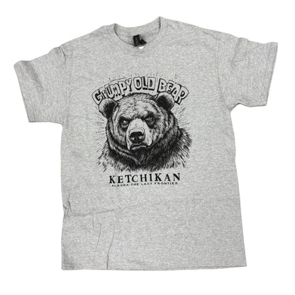 Gray t-shirt with a bear graphic and grumpy old bear text 