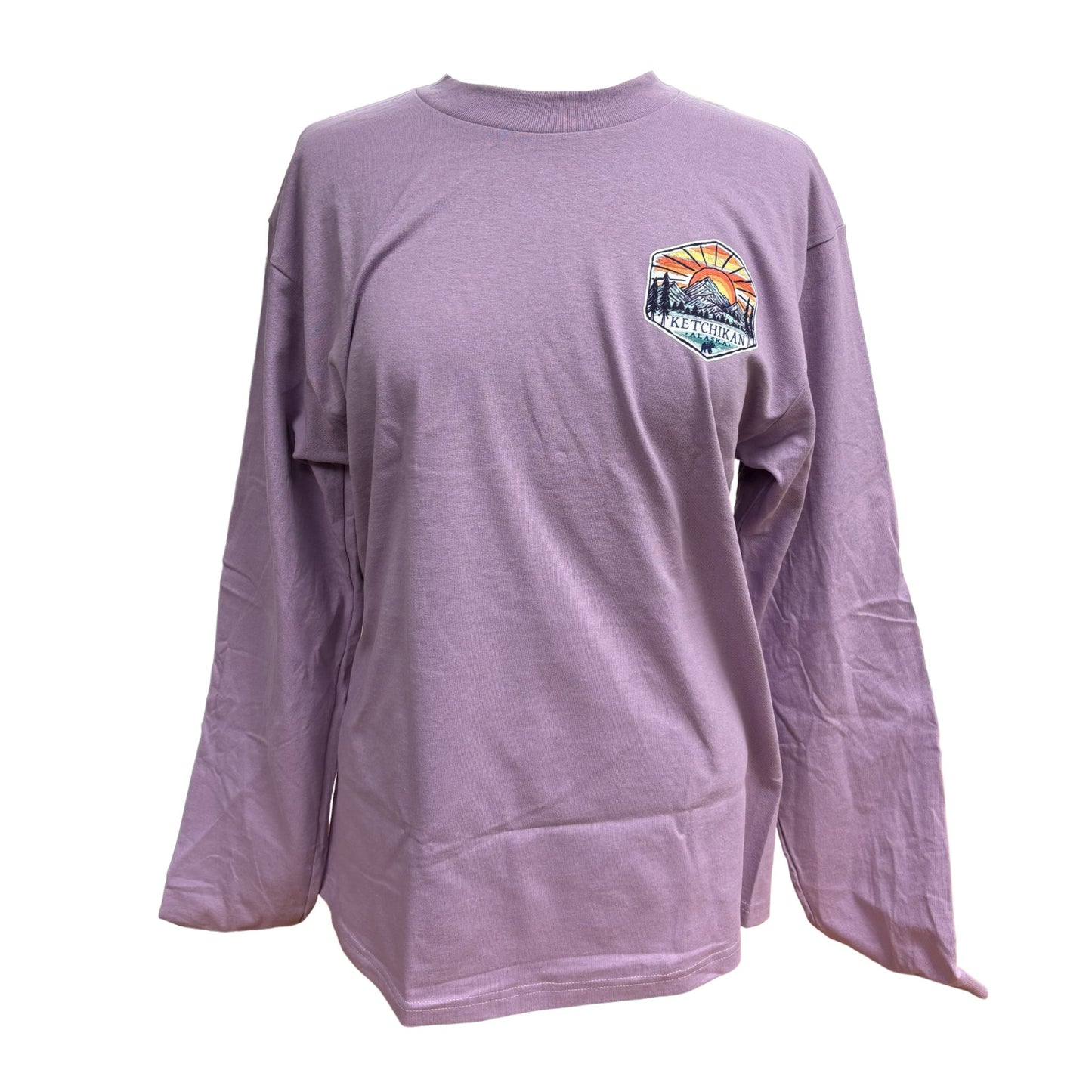 Purple long-sleeve shirt with a logo on a white background