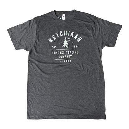 Gray t-shirt with white text and nature graphic 