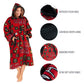 Red hoodie with bear pattern and text, featuring oversized plush hood, luxurious sherpa lining, kangaroo pocket, and ultra soft outer fabric.