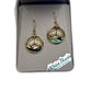 Gold and abalone earrings in a Wild Pearle box on a white background