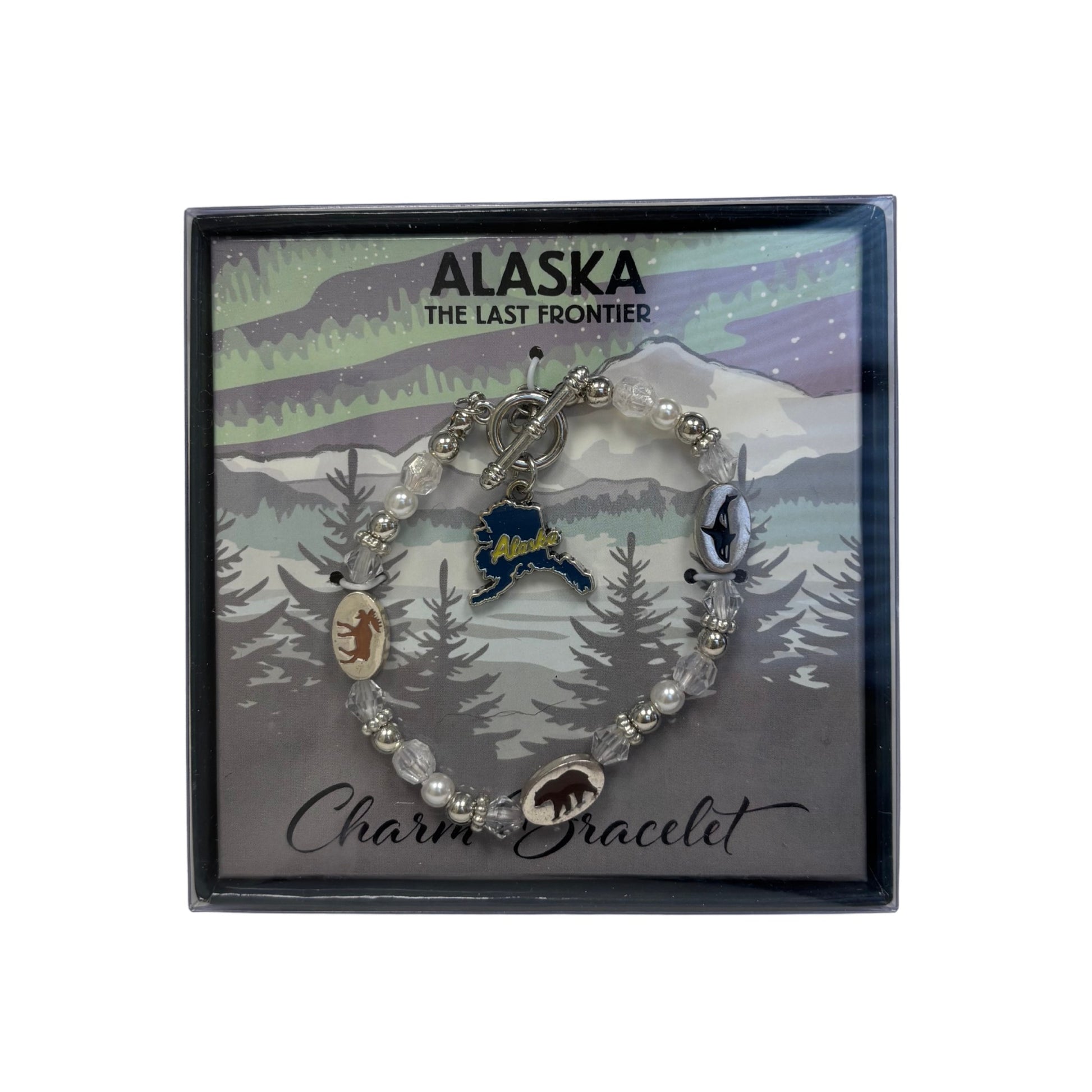 Charm bracelet with Alaska-themed charms
