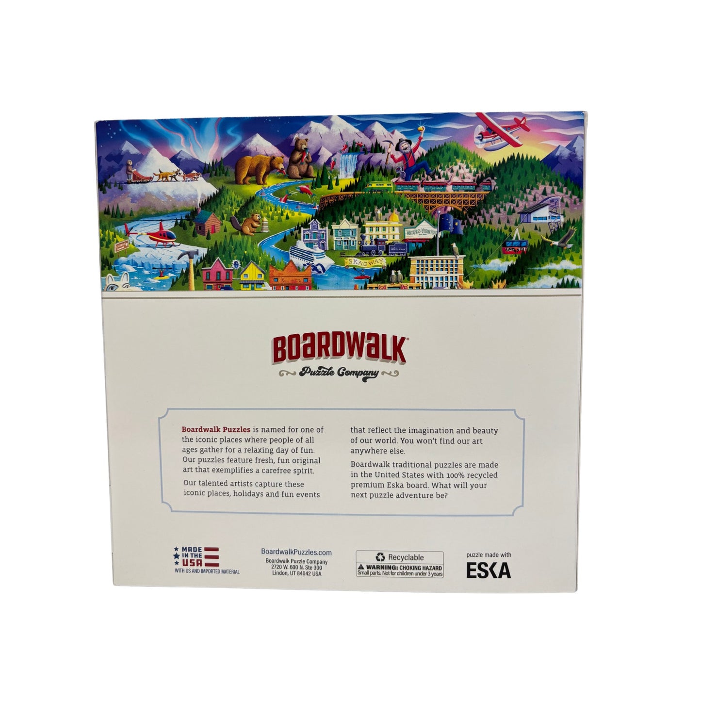 Boardwalk Puzzles packaging with a colorful illustration of a scenic landscape on the back.