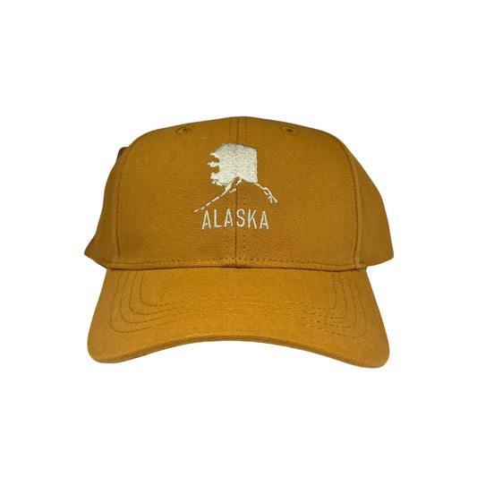 Yellow cap with 'Alaska' and Alaska state embroidery on a white background