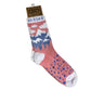 Pink socks with Alaska text and mountains design