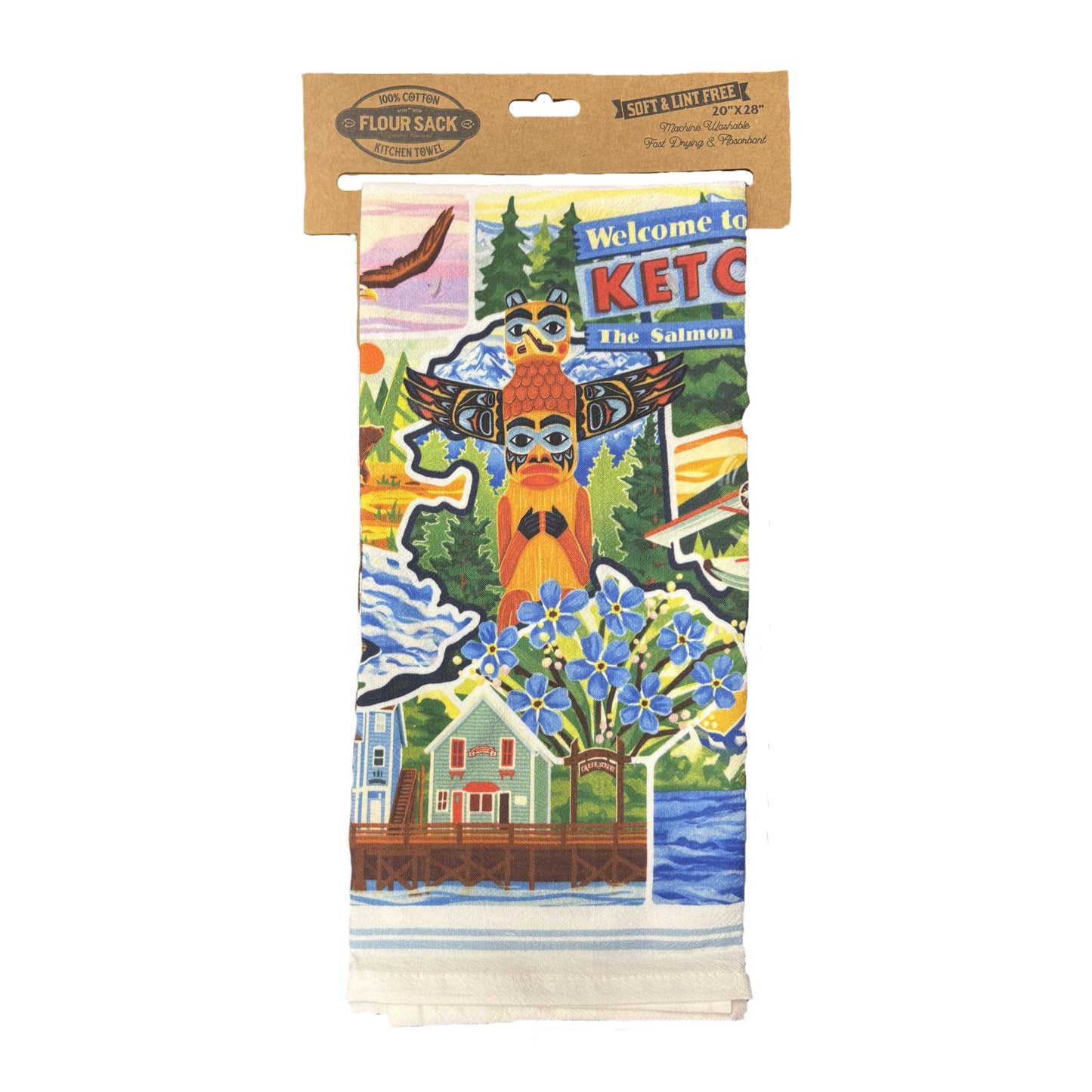 Kitchen Towel with totem pole and Ketchikan themed designs