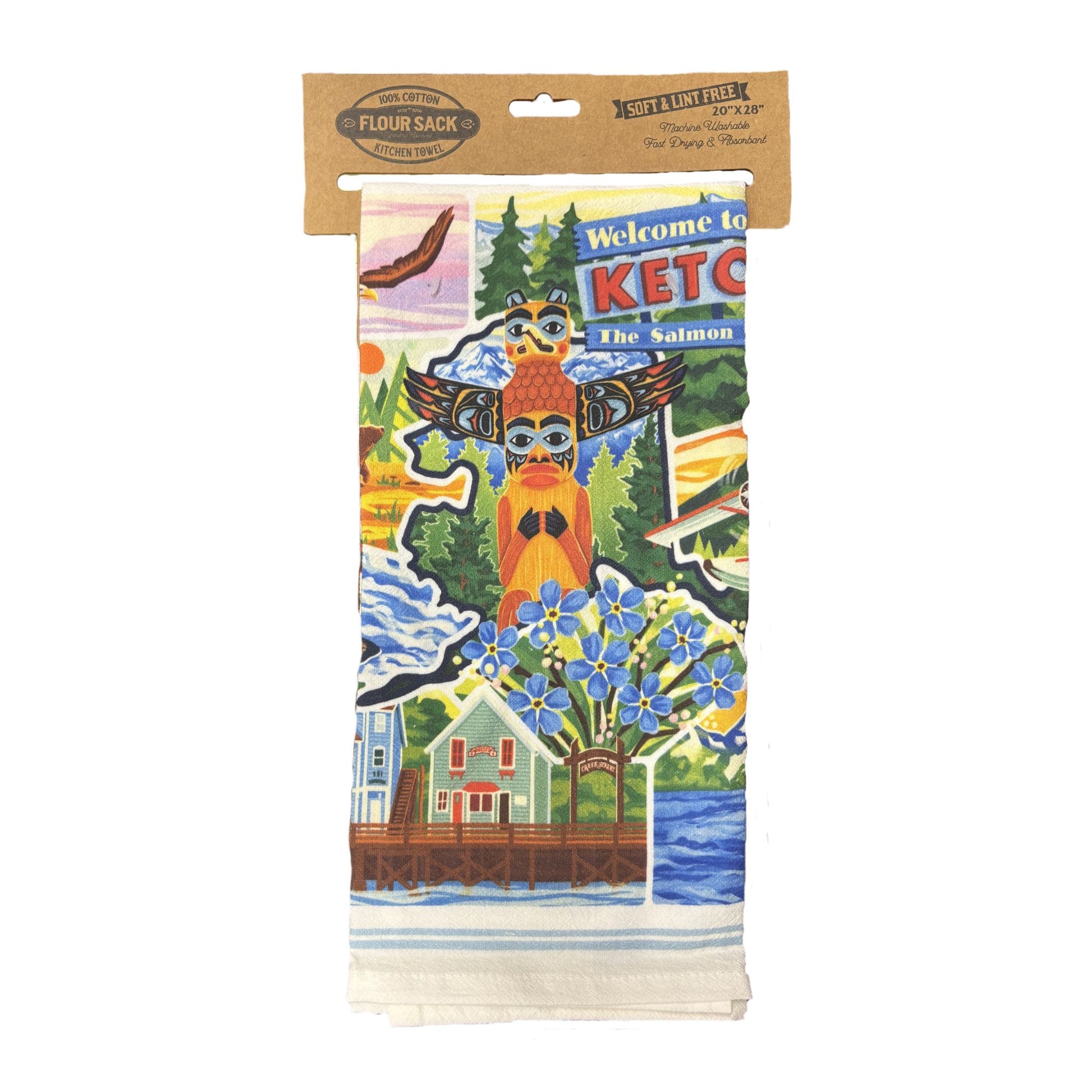 Kitchen Towel with totem pole and Ketchikan themed designs