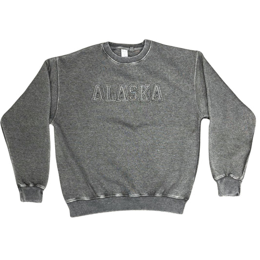 Gray sweatshirt with 'ALASKA' text on a white background