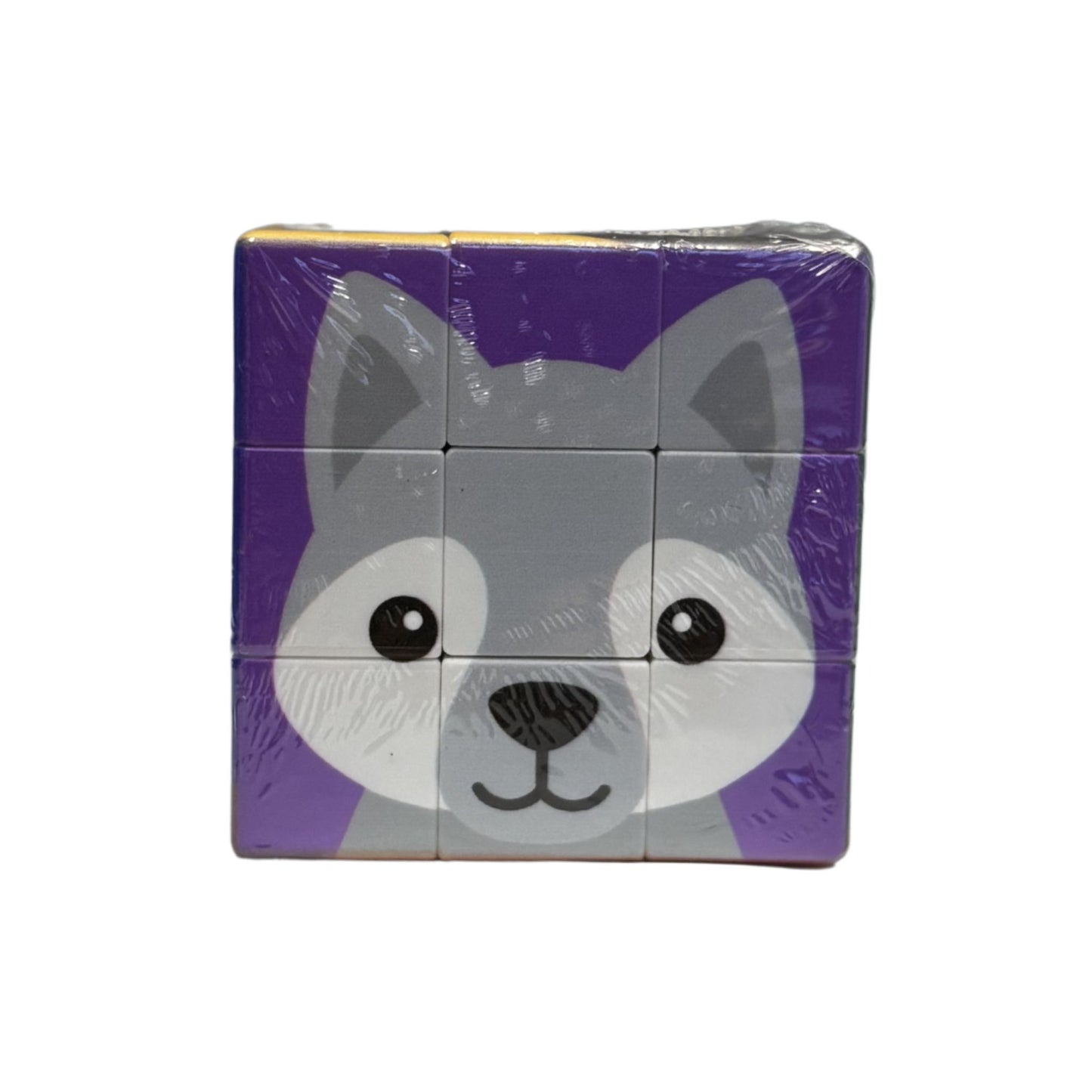 Puzzle cube with a wolf design 