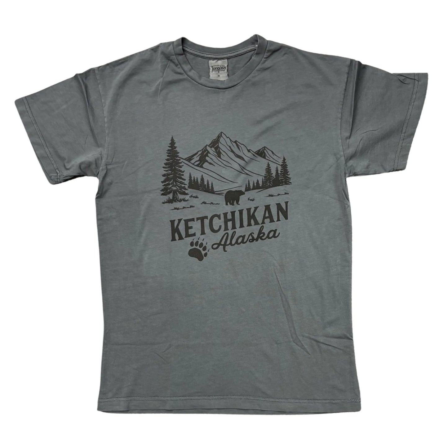 Gray t-shirt with 'Ketchikan Alaska' graphic design on a white background