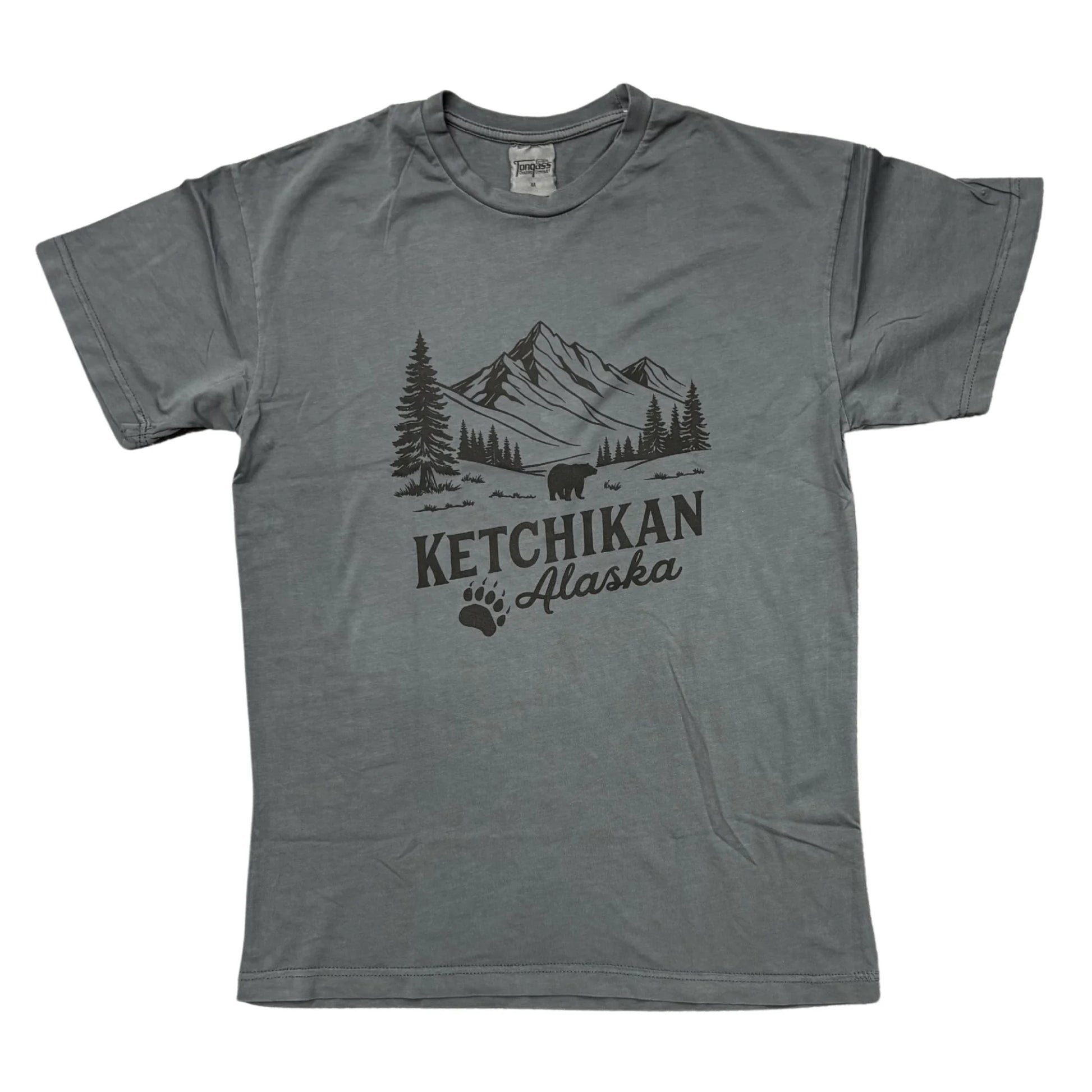 Gray t-shirt with 'Ketchikan Alaska' graphic design on a white background