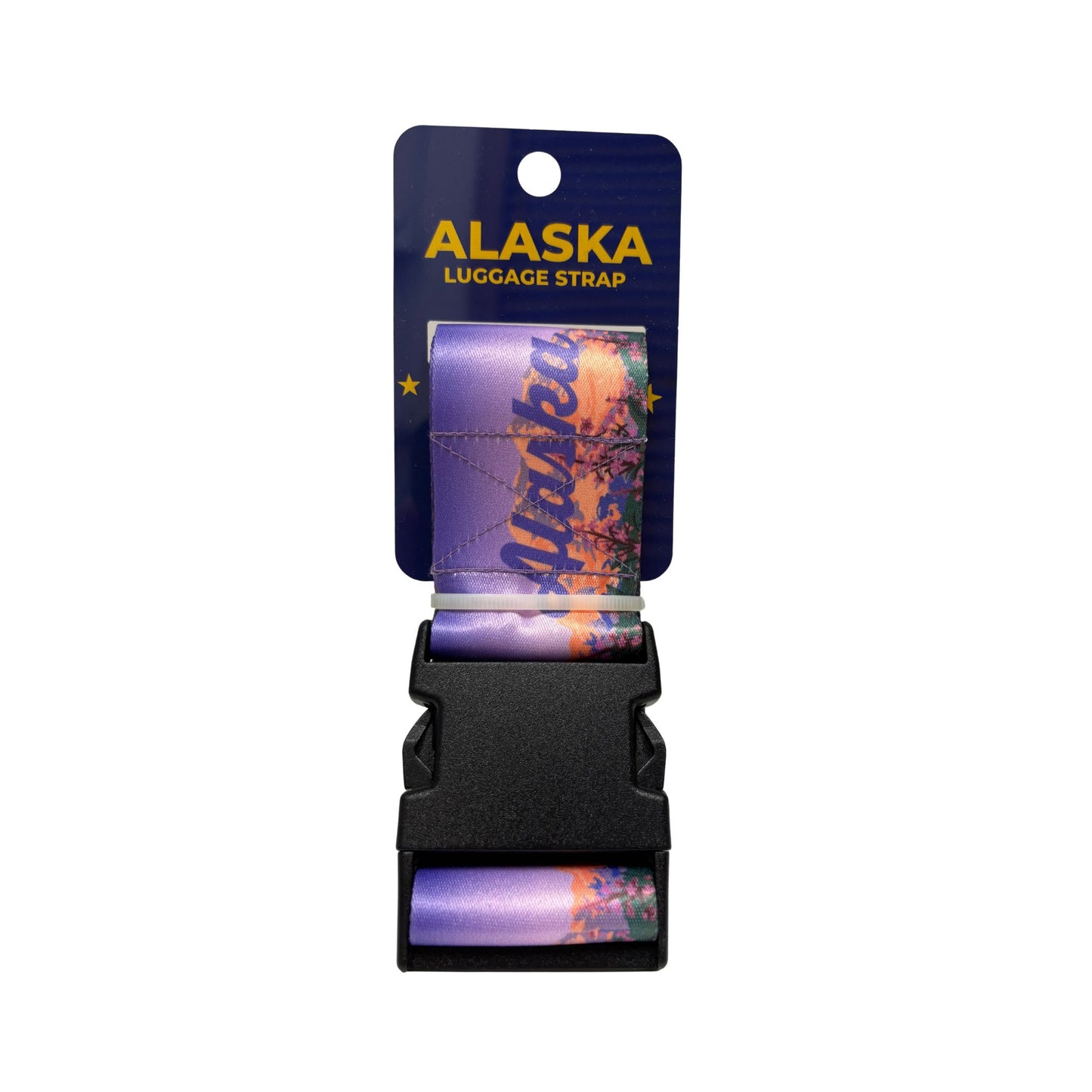 Alaska luggage strap with packaging on a white background