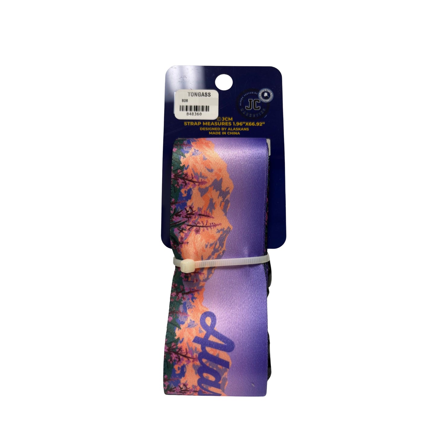 Colorful luggage strap with an Alaska fireweed pattern