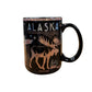 Black mug with 'Alaska' and moose design on a white background