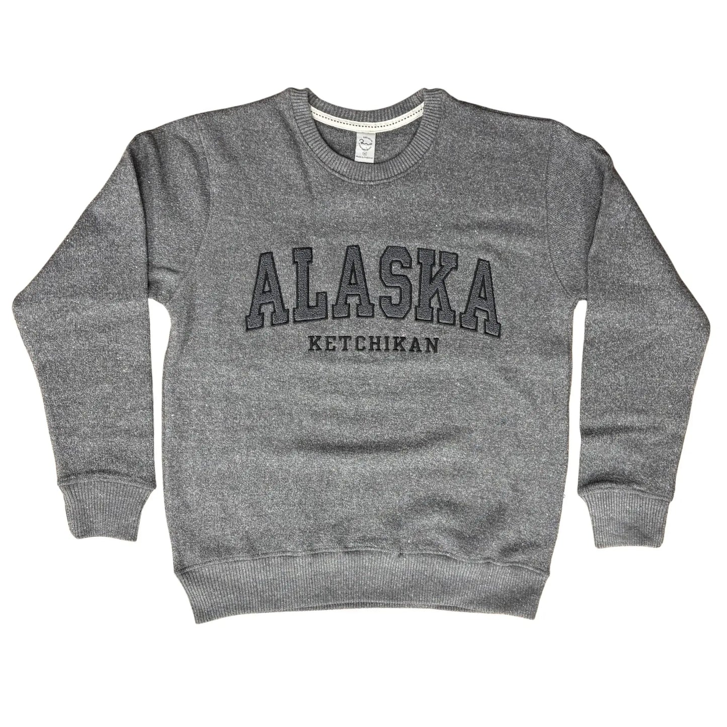 Gray sweatshirt with 'Alaska Ketchikan' text 