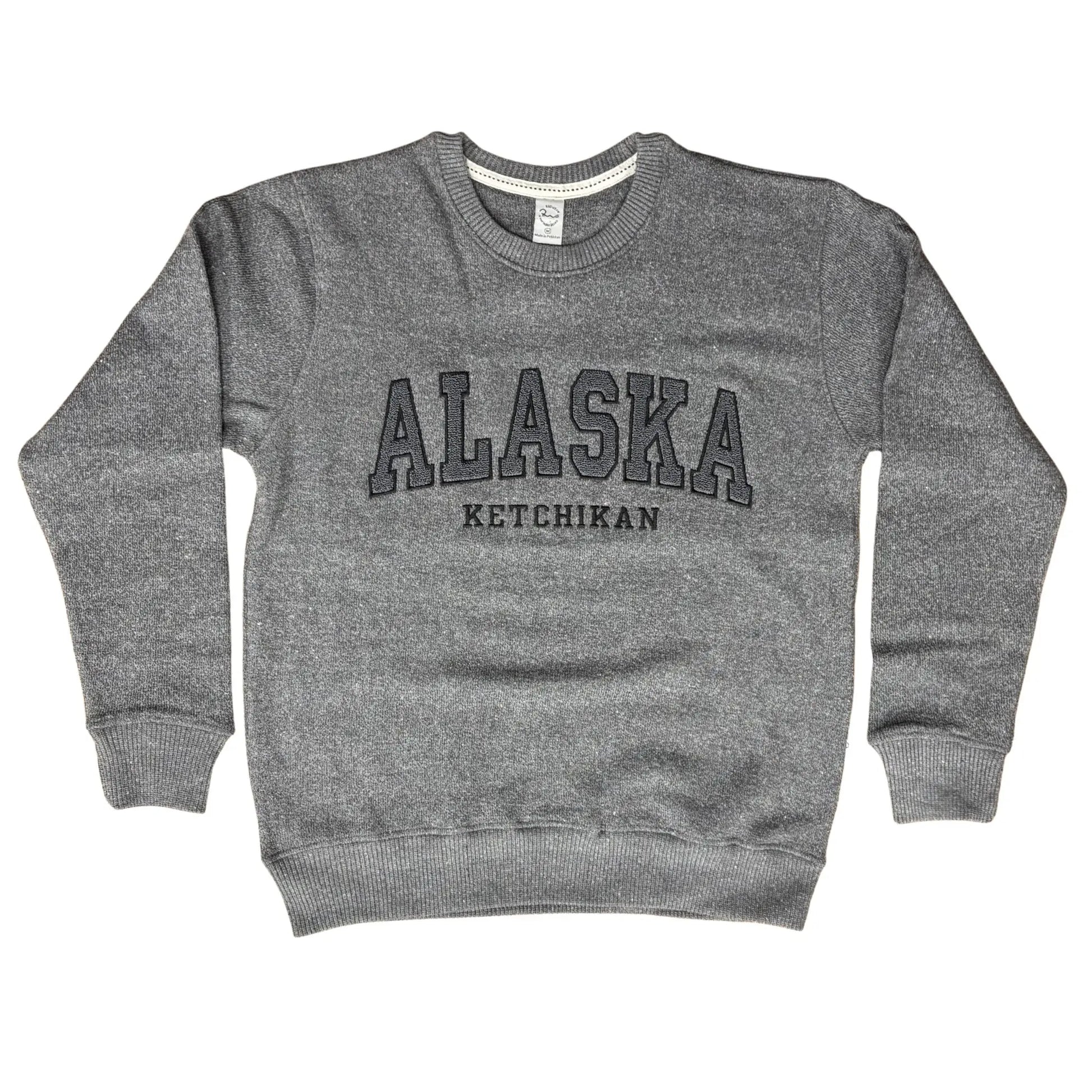 Gray sweatshirt with 'Alaska Ketchikan' text 