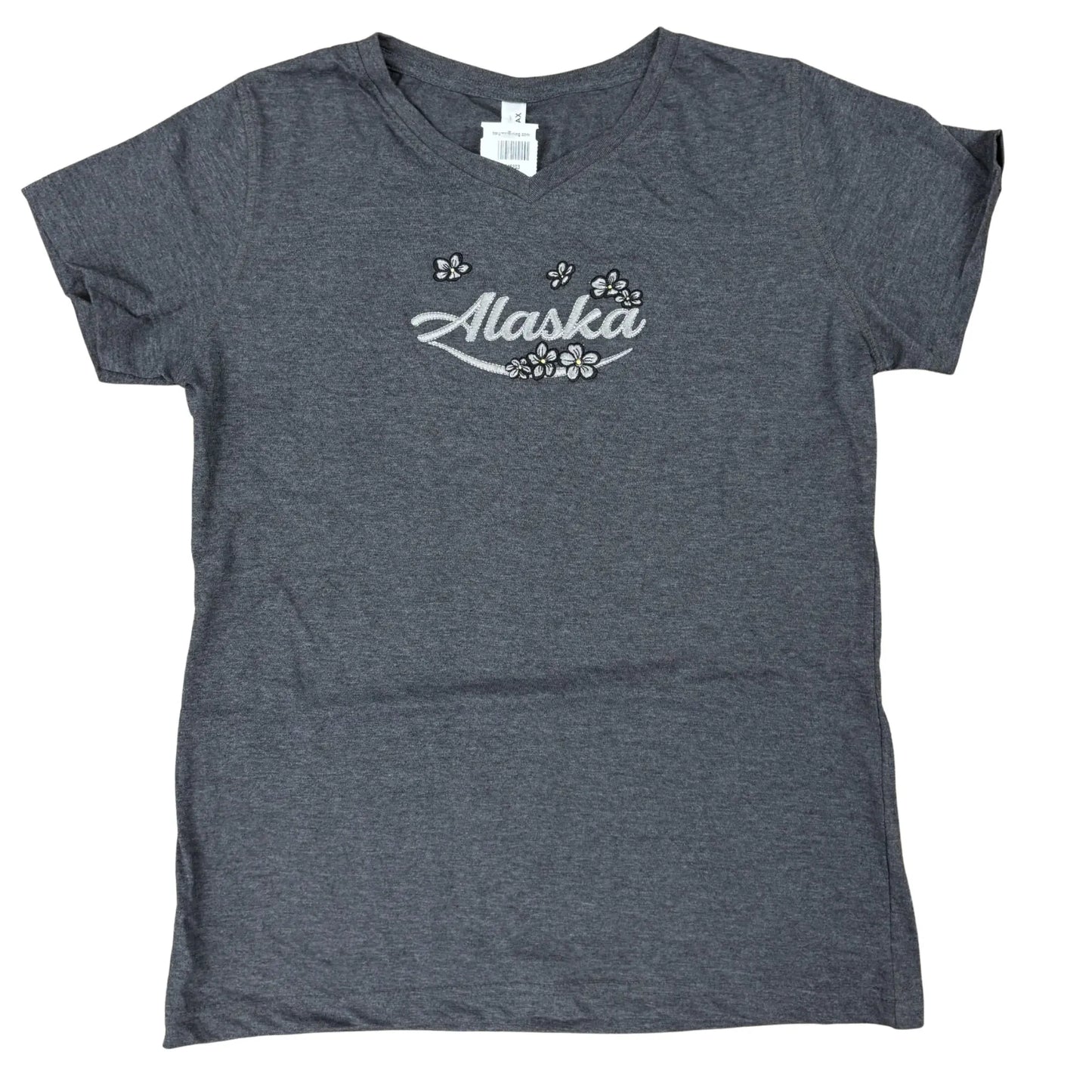 Gray t-shirt with 'Alaska' embroidered on it 