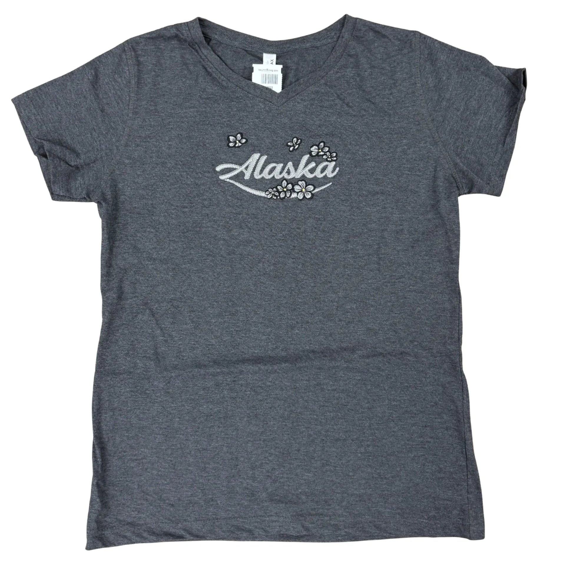 Gray t-shirt with 'Alaska' embroidered on it 