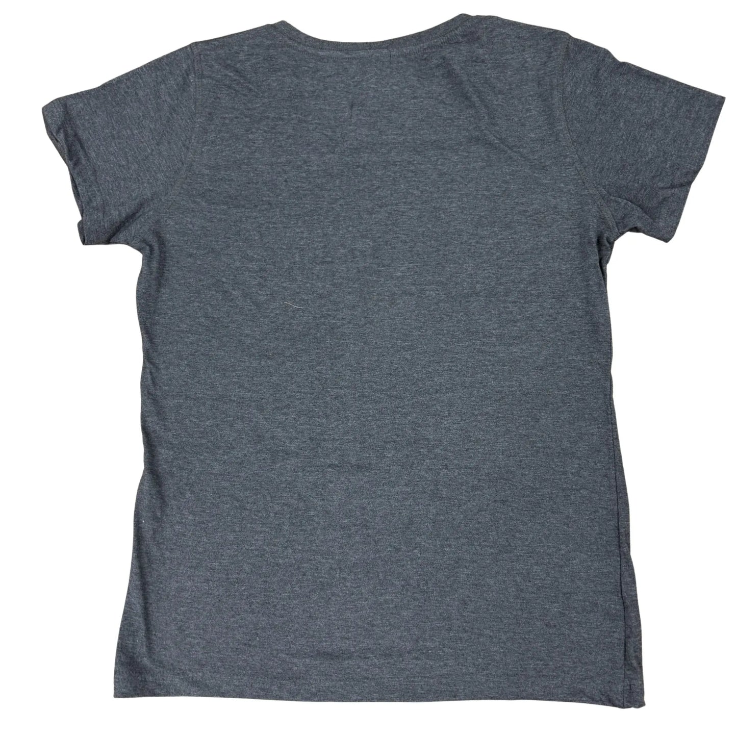 Back view of a plain gray t-shirt on a white background