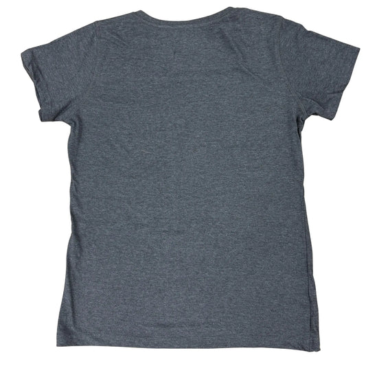 Back view of a plain gray t-shirt on a white background
