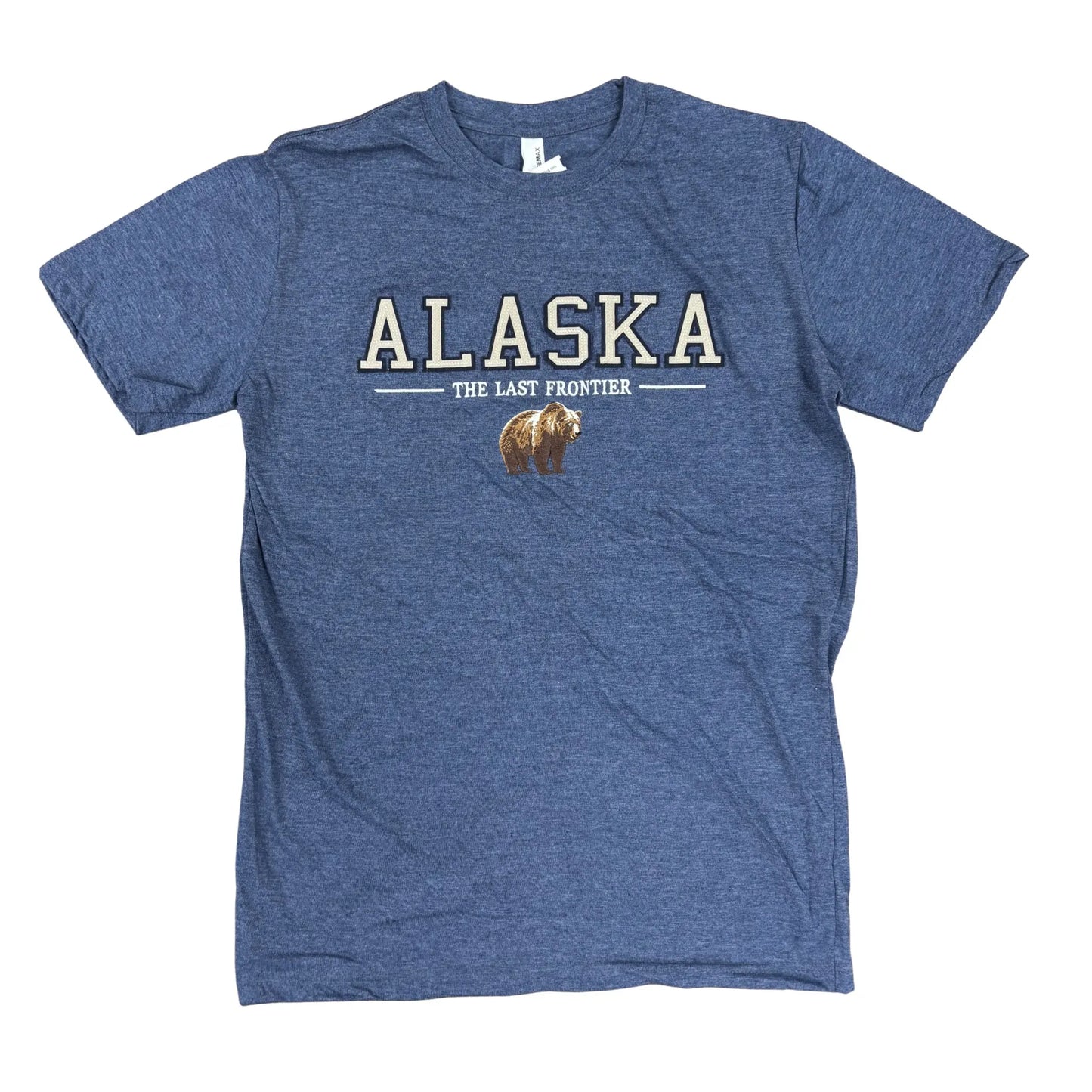 Blue t-shirt with 'Alaska The Last Frontier' and a bear graphic