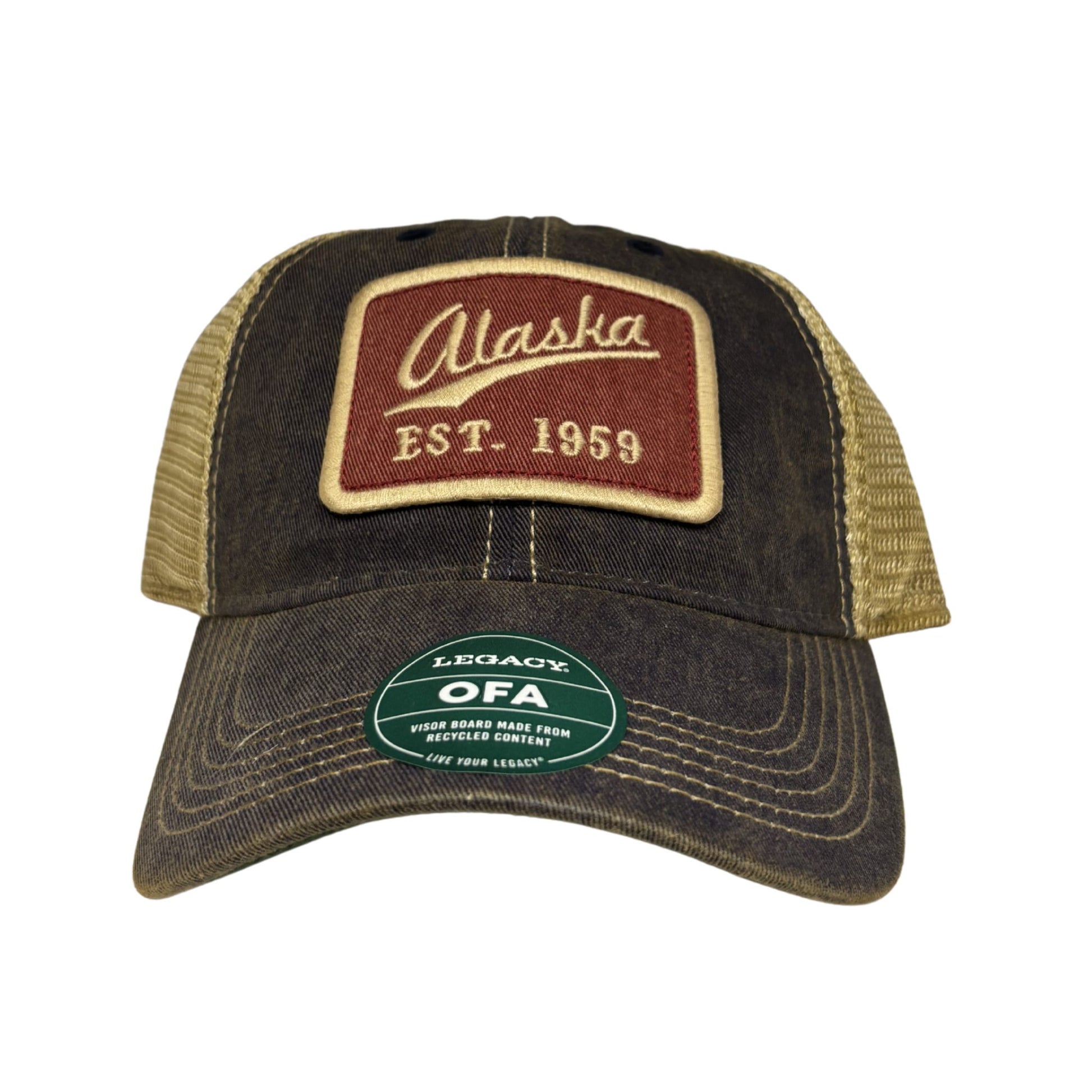Trucker hat with 'Alaska Est. 1959' patch on a white background