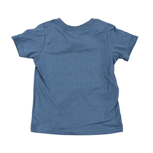 Back of blue t-shirt on a white background