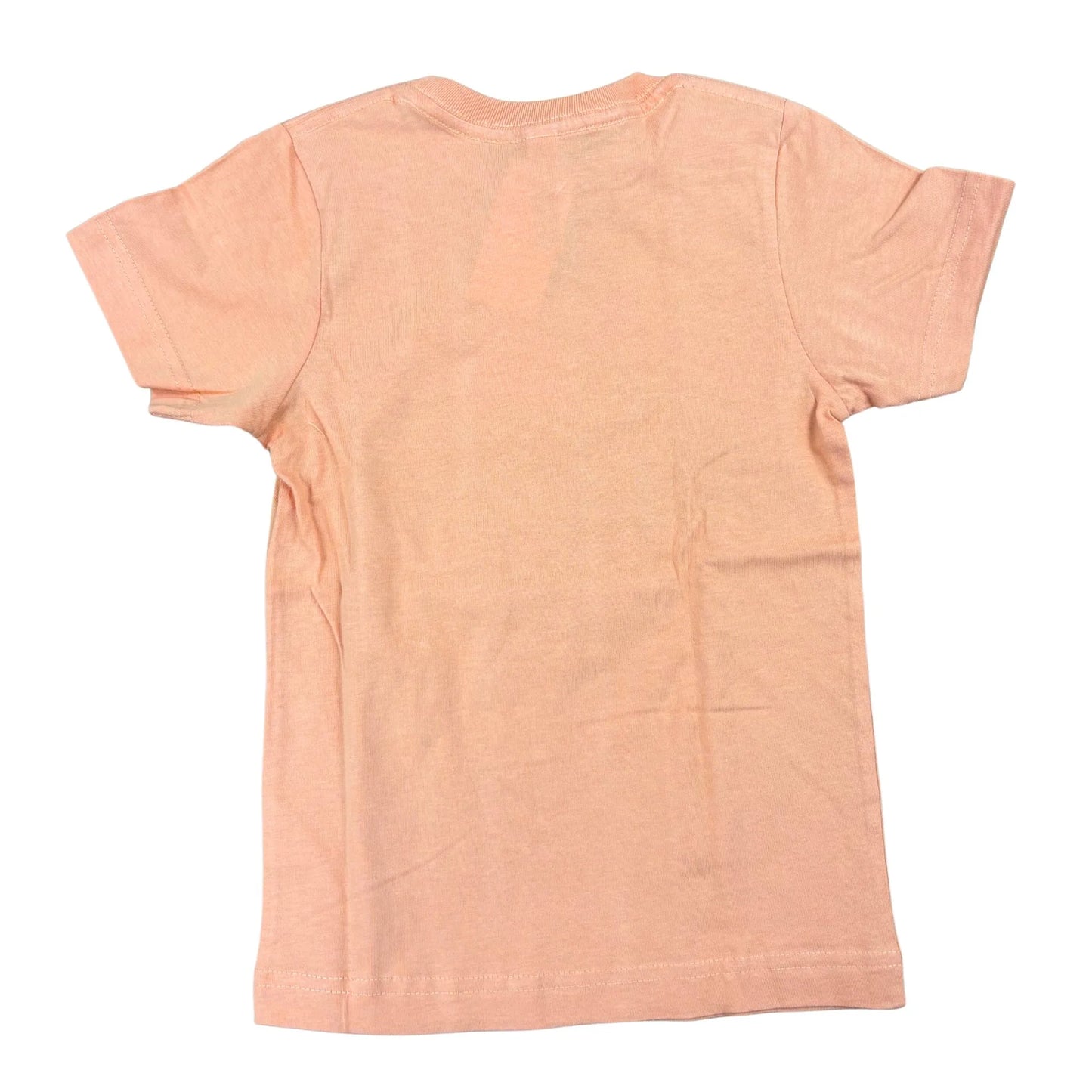 Back view of a peach-colored t-shirt on a white background
