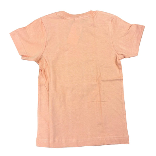 Back view of a peach-colored t-shirt on a white background
