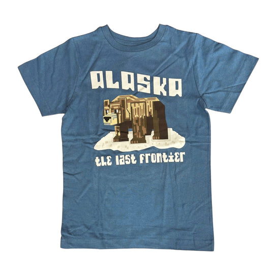 Blue t-shirt with voxel bear graphic and 'Alaska The Last Frontier' text 