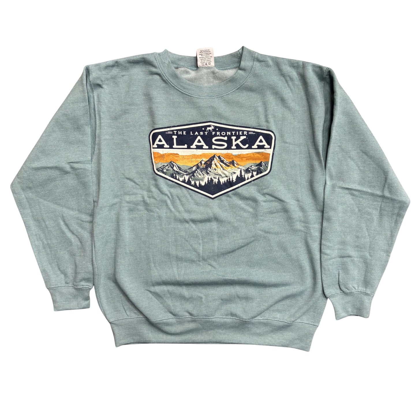 Seabreeze colored sweatshirt with Alaska graphic 