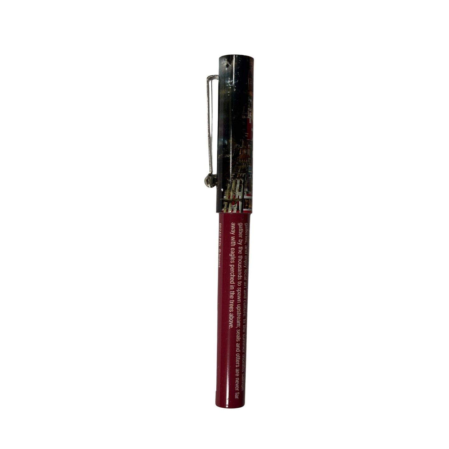 Black and red pen with a unique design on a white background