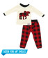Red and black checkered outfit with a white shirt featuring a moose design, sized for 18-inch dolls.