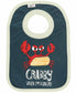 Navy bib with a red crab graphic and text 