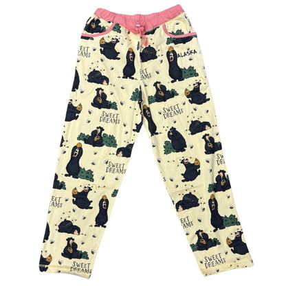 Pajama pants with bear pattern and 'Sweet Dreams' text