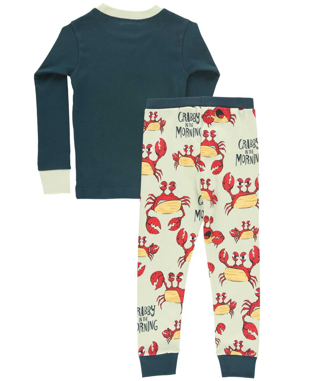 Children's pajama set with crab design on pants and blue top