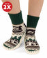 Pair of green and cream patterned mukluks 