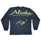 Navy long-sleeve shirt with gold 'Alaska The Last Frontier' text and orca whale design