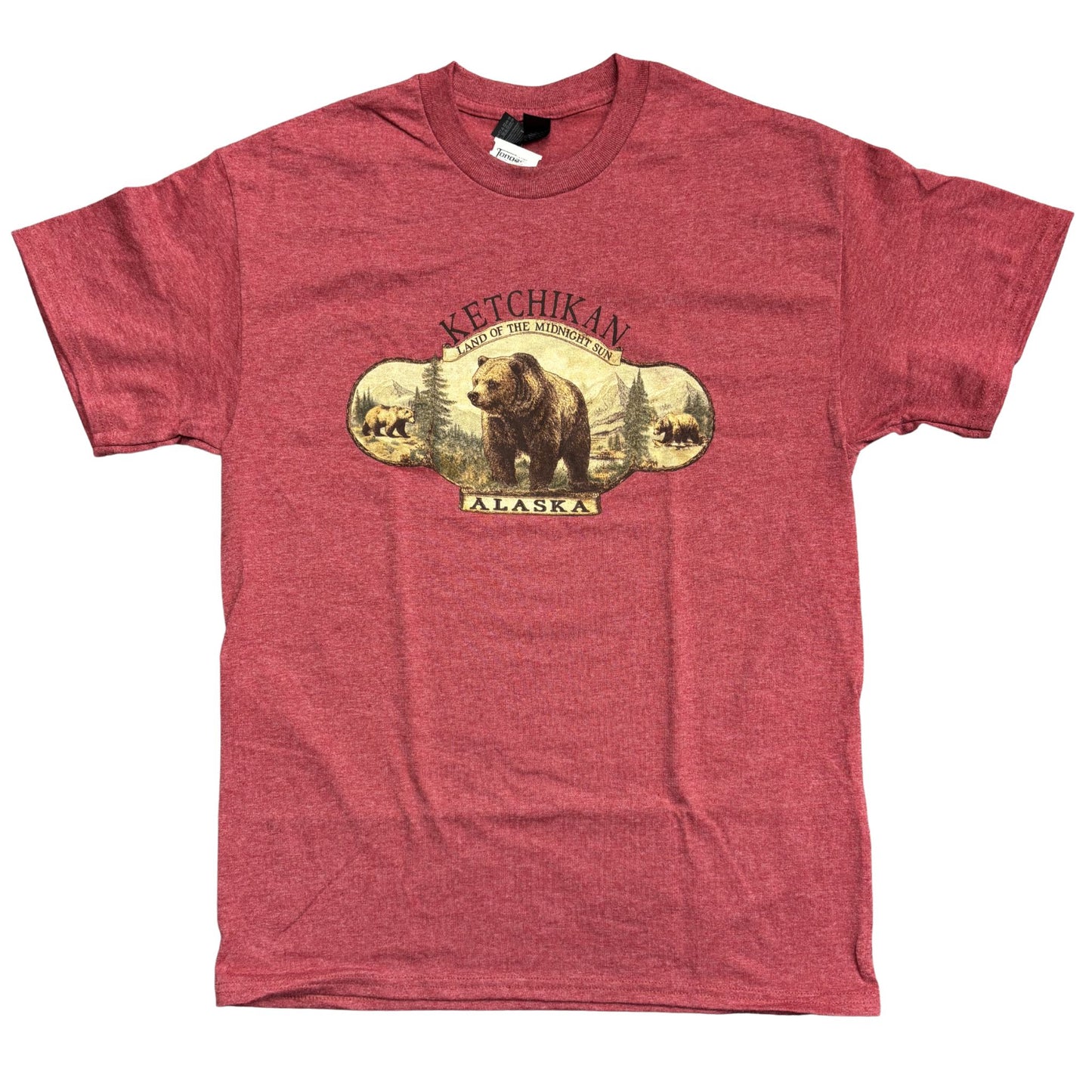 Cardinal Heather Ketchikan Alaska Tee with Bear Graphic