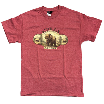 Cardinal Heather Ketchikan Alaska Tee with Bear Graphic