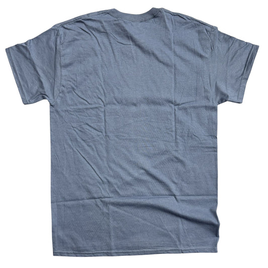 Back of blue t-shirt