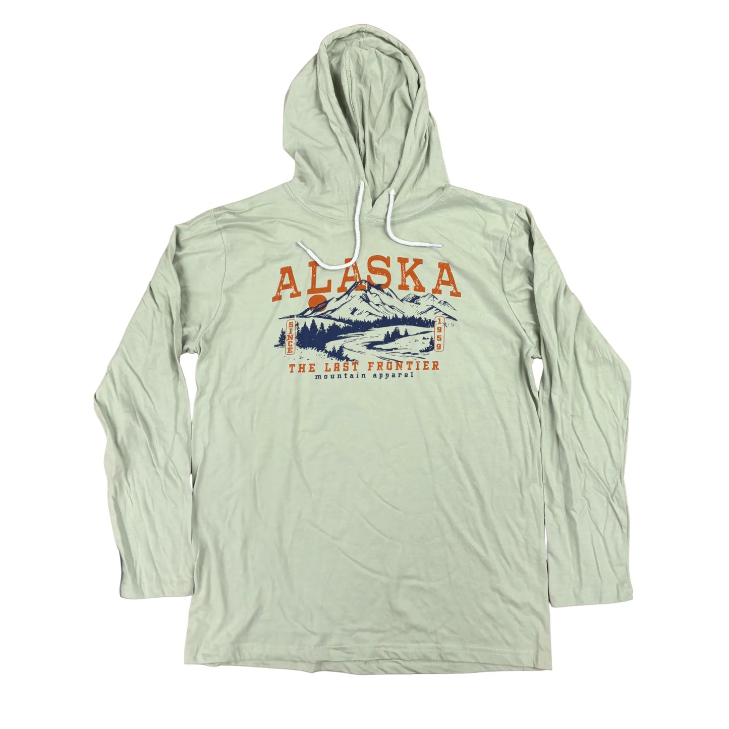 Light green hoodie with 'Alaska' and mountain graphic on a white background
