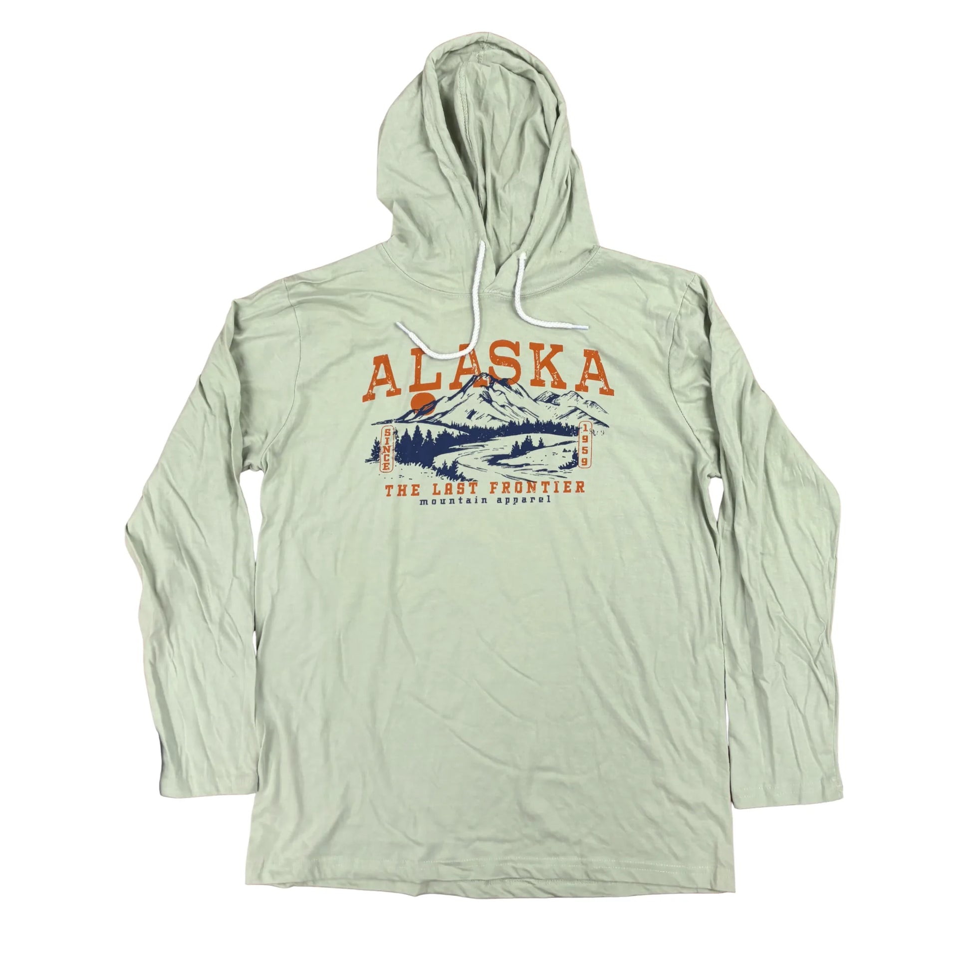 Light green hoodie with 'Alaska' and mountain graphic on a white background