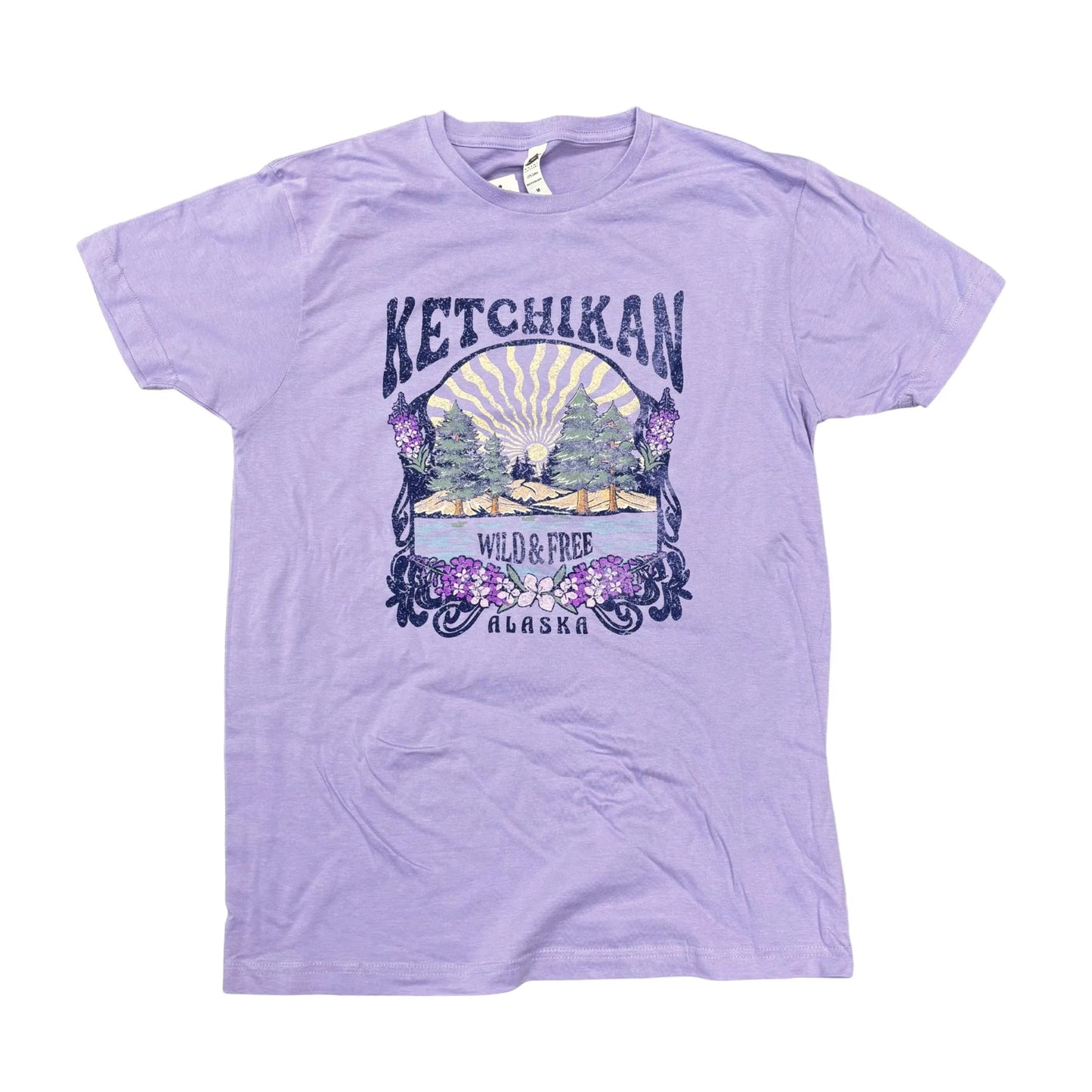 Lavender t-shirt with 'Ketchikan Wild & Free Alaska' graphic design 