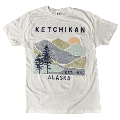 White t-shirt with Ketchikan, Alaska graphic design 
