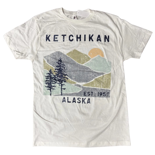White t-shirt with Ketchikan, Alaska graphic design 